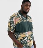 Asos Design Plus Oversized Revere Polo With All Over Print And Color Block-green