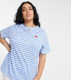 Daisy Street Plus Relaxed T-shirt With Heart Embroidery In Stripe-blues
