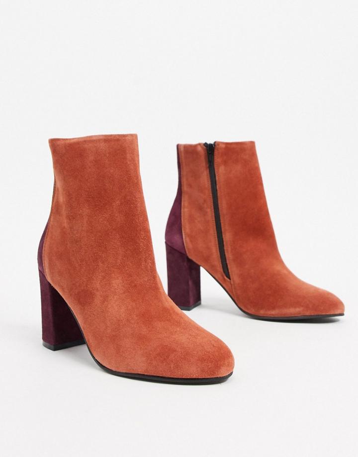 Asos Design Resilient Leather Heeled Boots In Rust-orange