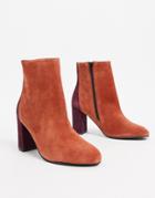 Asos Design Resilient Leather Heeled Boots In Rust-orange