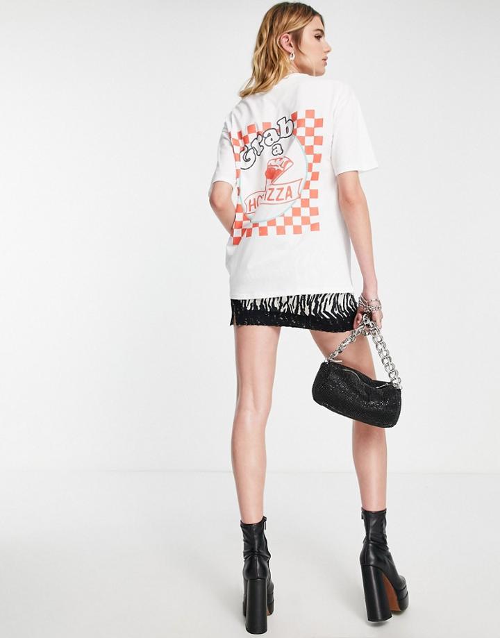 Asos Design Oversized T-shirt With Grab And Go Pizza Graphic In White