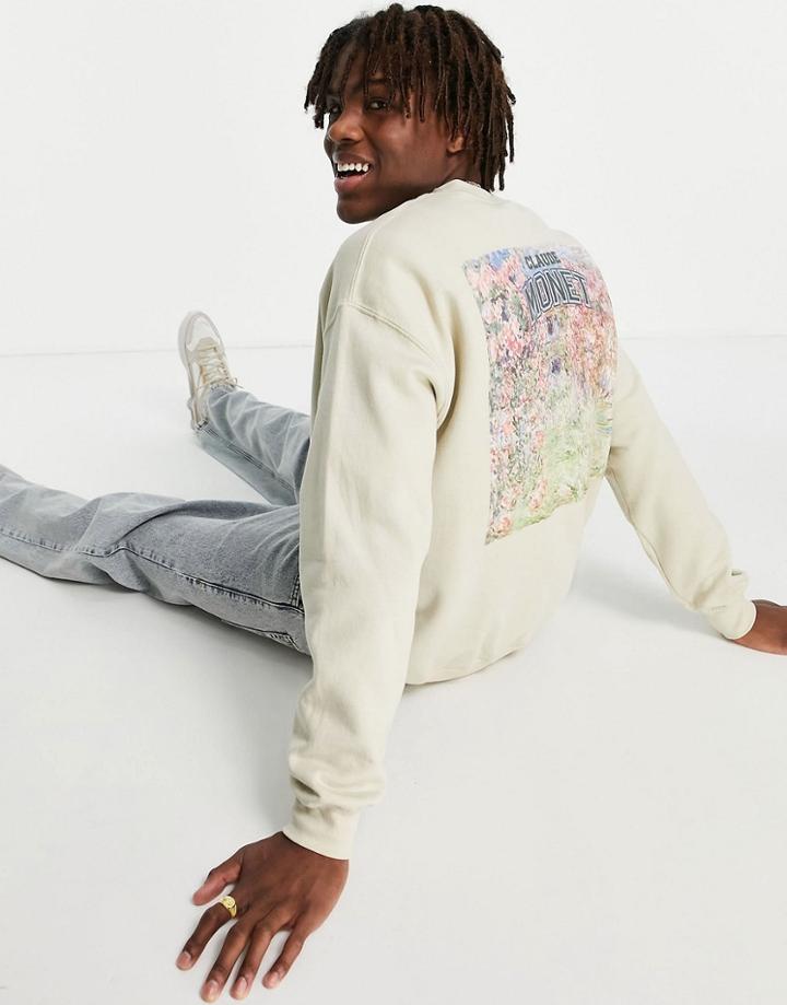 Vintage Supply Monet Varsity Backprint Sweatshirt In Beige-neutral