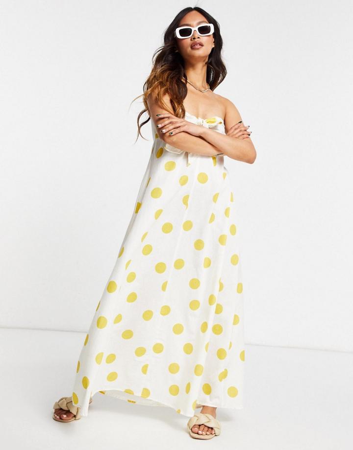 Asos Design Bandeau Tie Front Maxi Dress In Oversized Spot Print-multi