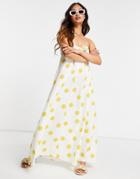 Asos Design Bandeau Tie Front Maxi Dress In Oversized Spot Print-multi