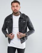 Liquor & Poker Denim Jacket Washed Black Ripped - Black