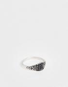 Asos Design Vintage Ring With Stone Detail In Burnished Silver Tone - Silver
