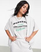 Asos Weekend Collective Oversized T-shirt With Athleisure Logo In Ice Heather-gray