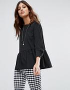 Only Birda Long Sleeve Peplum Top - Black