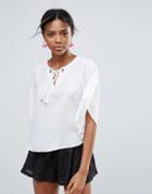 New Look Eyelet Tie Cape Sleeve Top - Cream