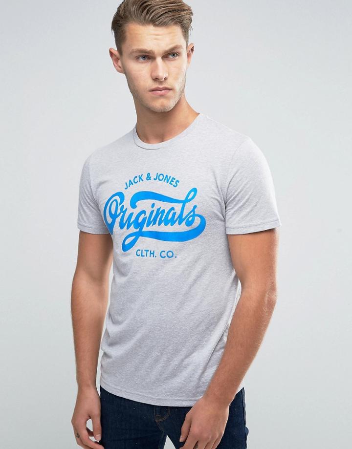 Jack & Jones Melange T-shirt With Retro Print - Gray