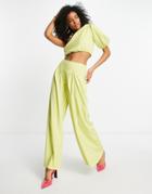 Asos Design Wide Leg Pants With Front Pleat Detail - Part Of A Set-green