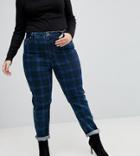 Asos Curve Farleigh High Waist Slim Mom Jeans In Check Print - Multi
