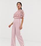 Chi Chi London Petite High Neck Lace Top Jumpsuit In Pink - Pink