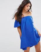 Asos Off Shoulder Mini Dress - Blue