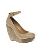 Shellys Caramel Wooden Wedge With Ankle Strap - Black