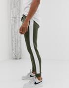 Asos Design Skinny Sweatpants With Side Stripe In Khaki - Green