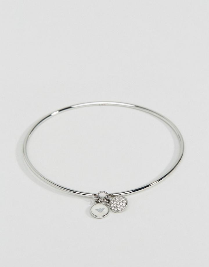 Emporio Armani Silver Logo Bangle - Silver