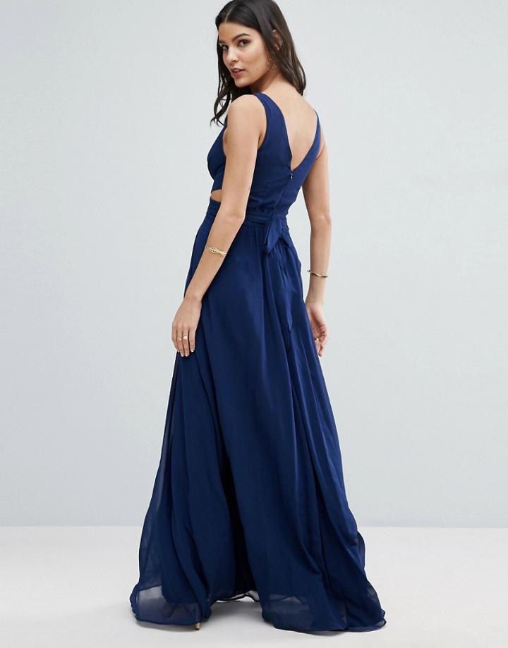 Asos Side Cut Out Maxi Dress With Tie Waist - Pink