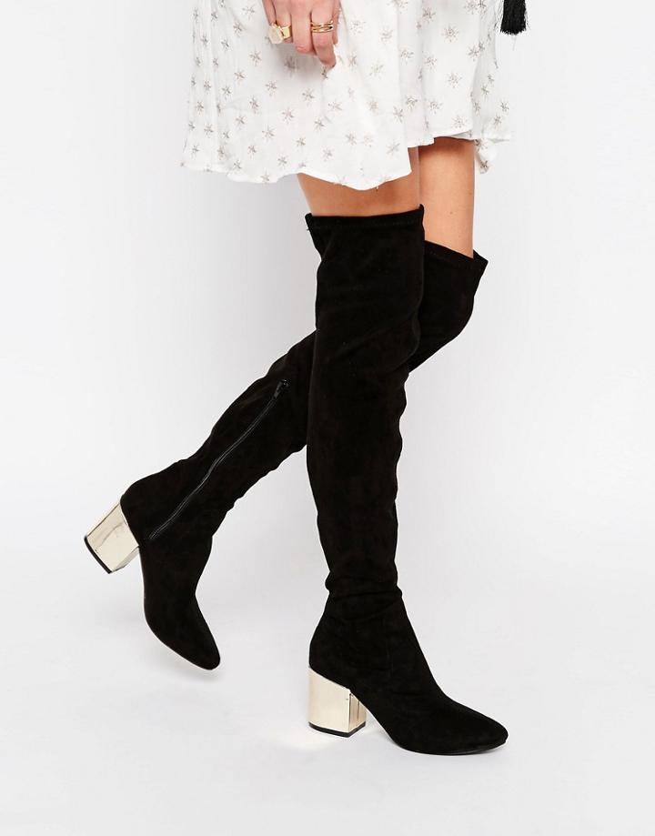 Public Desire Anita Black Metallic Heel Over The Knee Boot - Black Mf