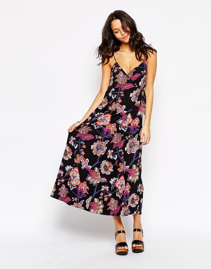 Motel Festival Wrap Maxi Dress In Tapestry Print - Multi