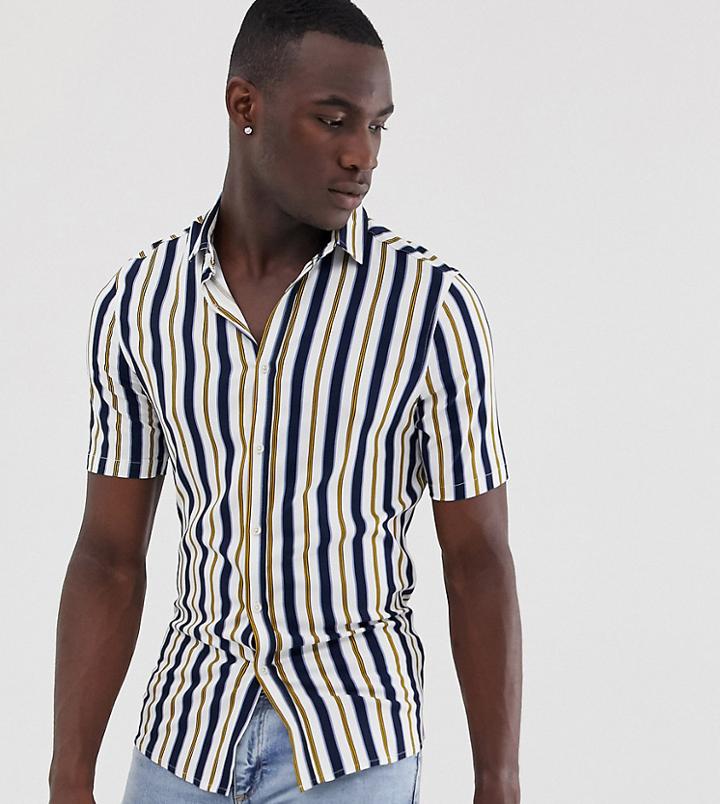 Asos Design Tall Skinny Fit Stripe Shirt In White