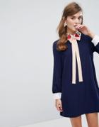 Sister Jane Mini Dress With Embroidered Collar - Navy