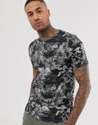 Bershka T-shirt With All Over Print In Black