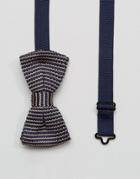 7x Knitted Stripe Bow Tie In Box - Navy