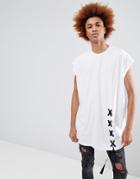 Asos Extreme Oversized Super Longline Sleeveless T-shirt With Hem Eyelet And Lace Up Detail - White