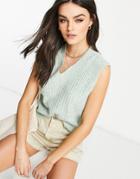 Mango Ribbed V-neck Knitted Tank In Mint-green