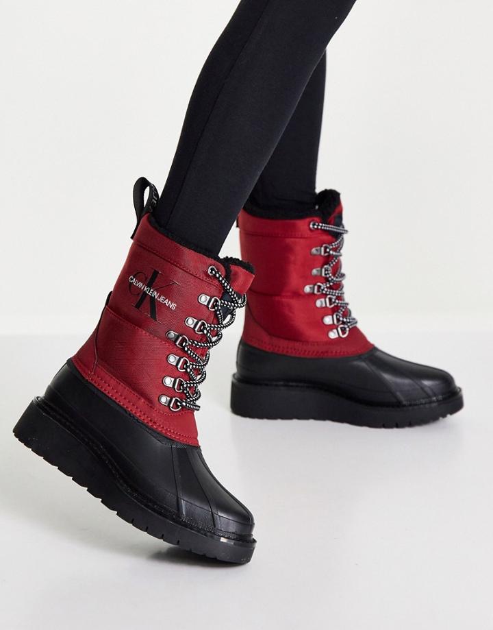 Calvin Klein Jeans Lace Up Rain Hike Boots In Red