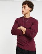 Hollister Knit Sweater In Burgundy With Logo-red