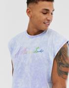 Asos Design Oversized Sleeveless T-shirt With Wash And Multicolor Authentic Print-purple