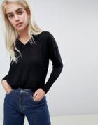 Moss Copenhagen V Neck Sweater In Marino Wool - Black
