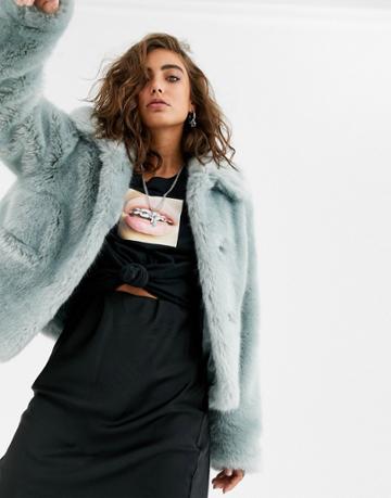 Jakke Cropped Jacket With Collar In Faux Fur - Blue