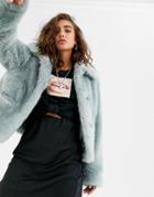 Jakke Cropped Jacket With Collar In Faux Fur - Blue