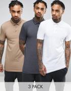 Asos 3 Pack Muscle Longline Jersey Polo Save - Multi