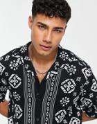Only & Sons Camp Collar Shirt In Pattern Print-black
