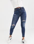 Stradivarius Straight Jeans With Rips-blue