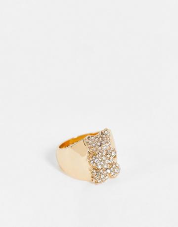 Wftw Gummy Bear Signet Ring In Gold And Crystal