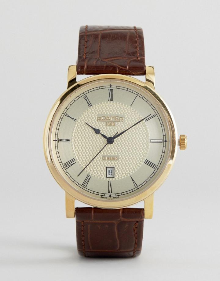Roamer Quartz Watch With Gold Dial - Brown