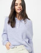 Asos Design Sweater With Collar And Button Placket In Blue-blues