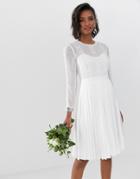 Ted Baker Bridal Lace Trim Pleated Skirt Dress-white
