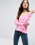 Asos Cold Shoulder Top With Cuff And Tie - Pink