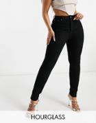 Asos Design Hourglass High Rise 'lift And Contour' Skinny Jeans In Clean Black