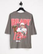 Asos Design Oversized T-shirt With Nfl Tom Brady Print In Charcoal-gray