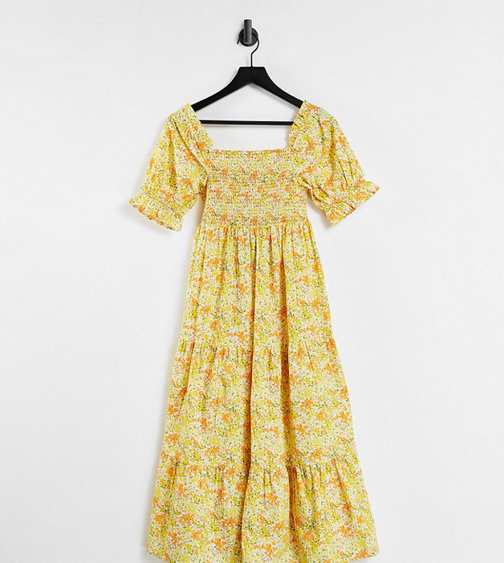 Influence Maternity Floral Tiered Smock Dress In Yellow-multi