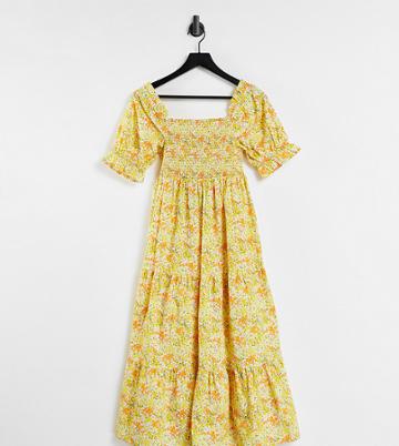 Influence Maternity Floral Tiered Smock Dress In Yellow-multi