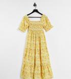 Influence Maternity Floral Tiered Smock Dress In Yellow-multi