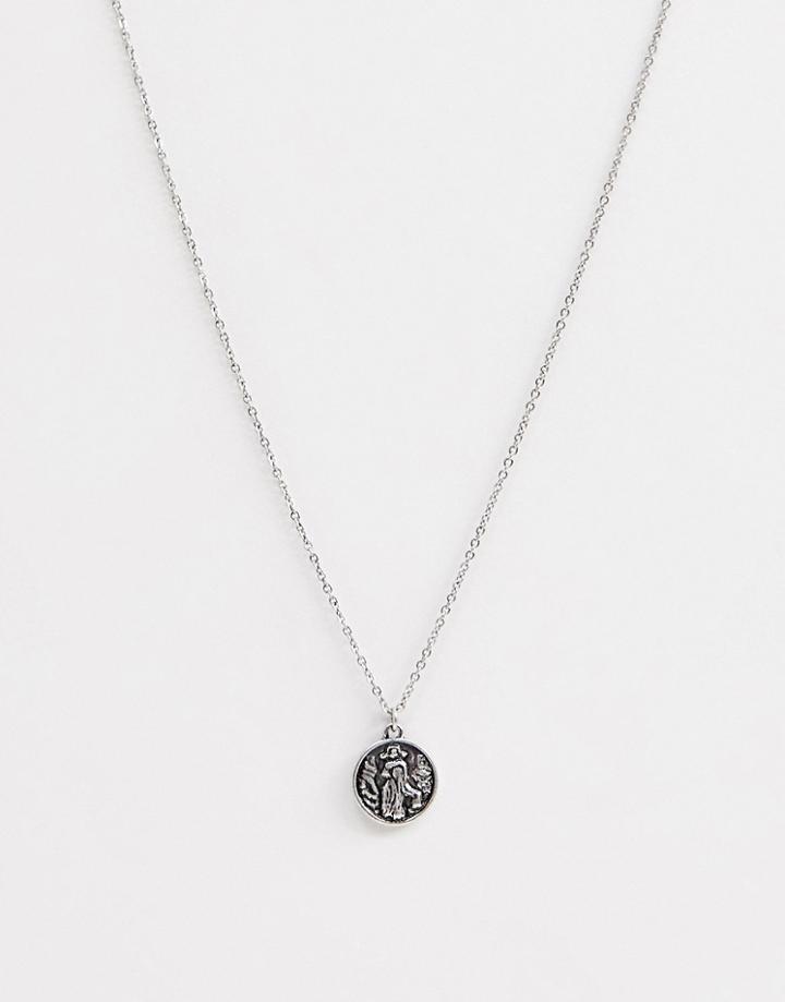 Asos Design Necklace With Religious Style Pendant In Burnished Silver Tone